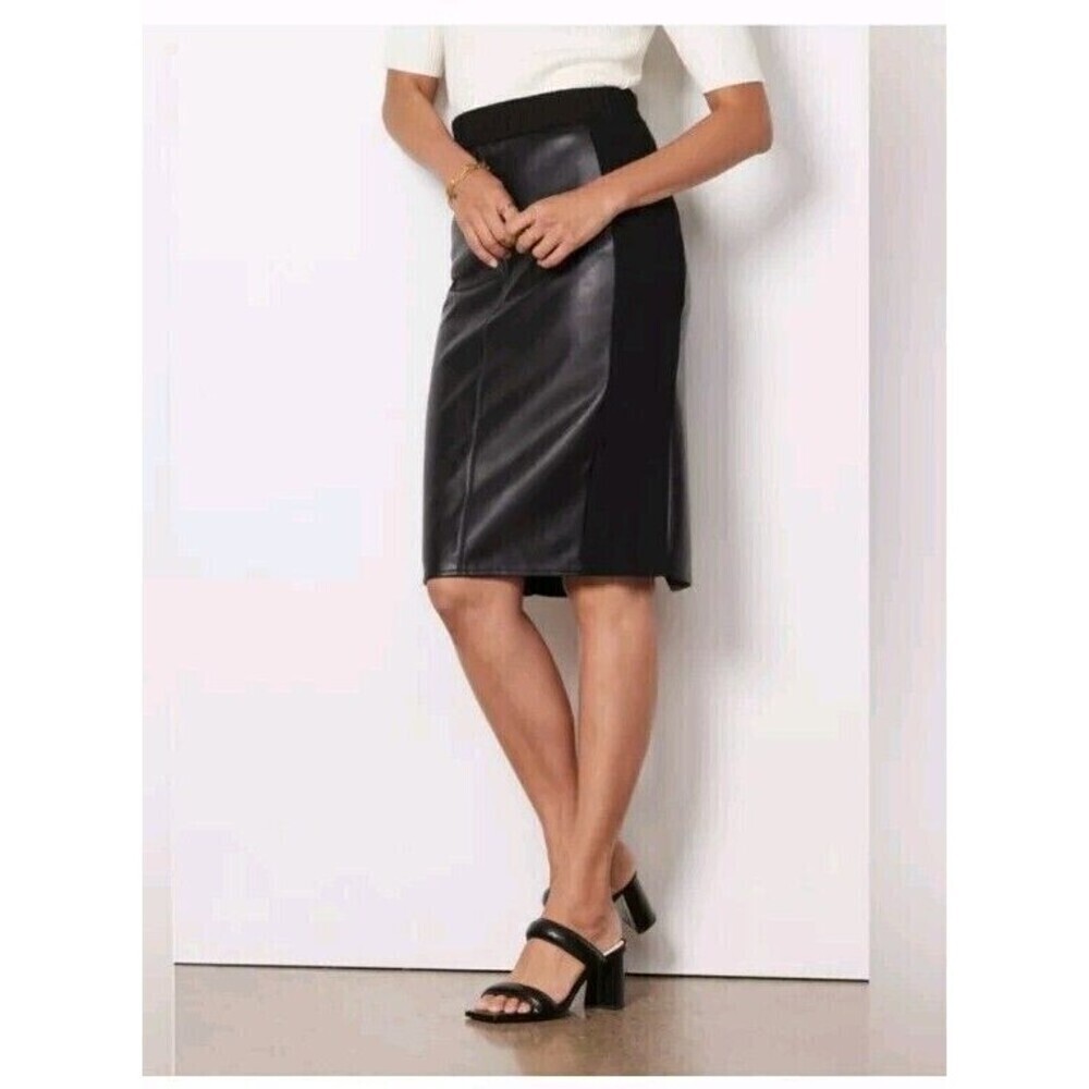 Evereve Chelsea Skirt Faux leather And Knit Black Stretch Women’s Size XS VGUC